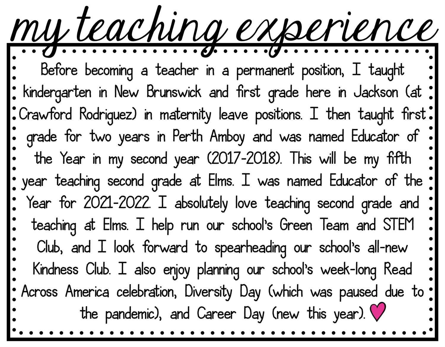 My Teaching Experience